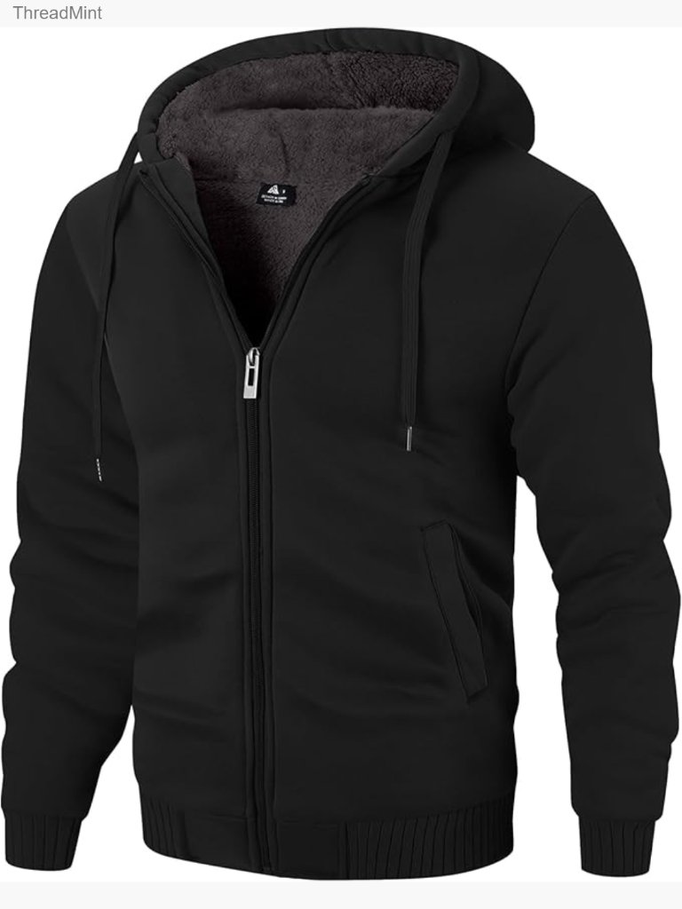 Men's Zip Up Hoodie Heavyweight Winter Sherpa Lined Warm Jacket